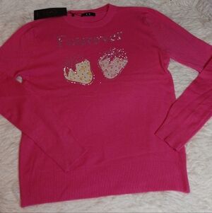 Pink Sweater with Strawberry Design Size L New